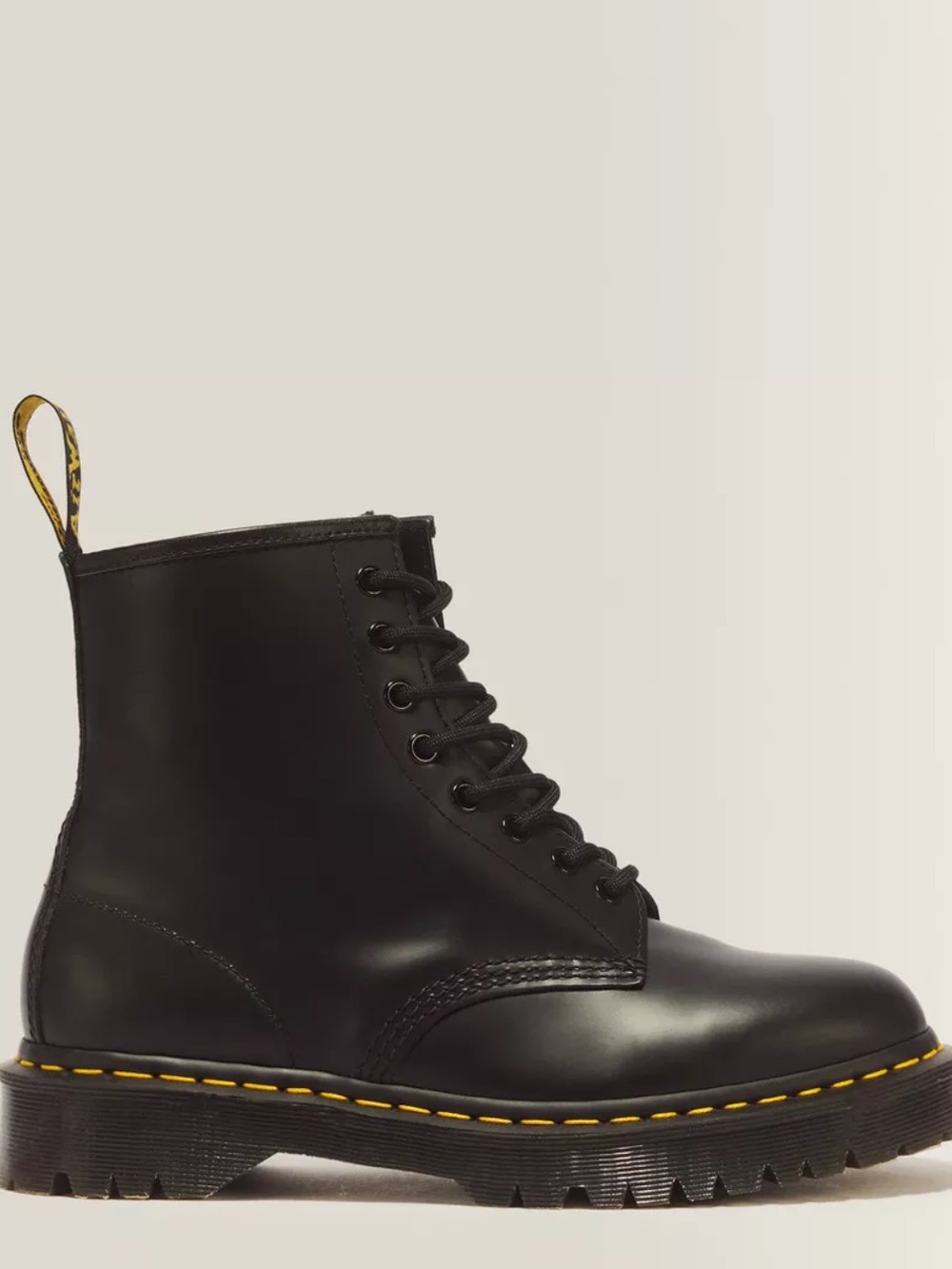 Dr. Martens 1460 BEX Black Leather 8-Eye Lace-Up Boots with Yellow Stitching 9M